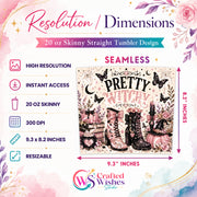 Pretty Witchy 20oz Skinny Tumbler Wrap PNG, Pink Halloween Sublimation Design, Spooky Season Digital Download