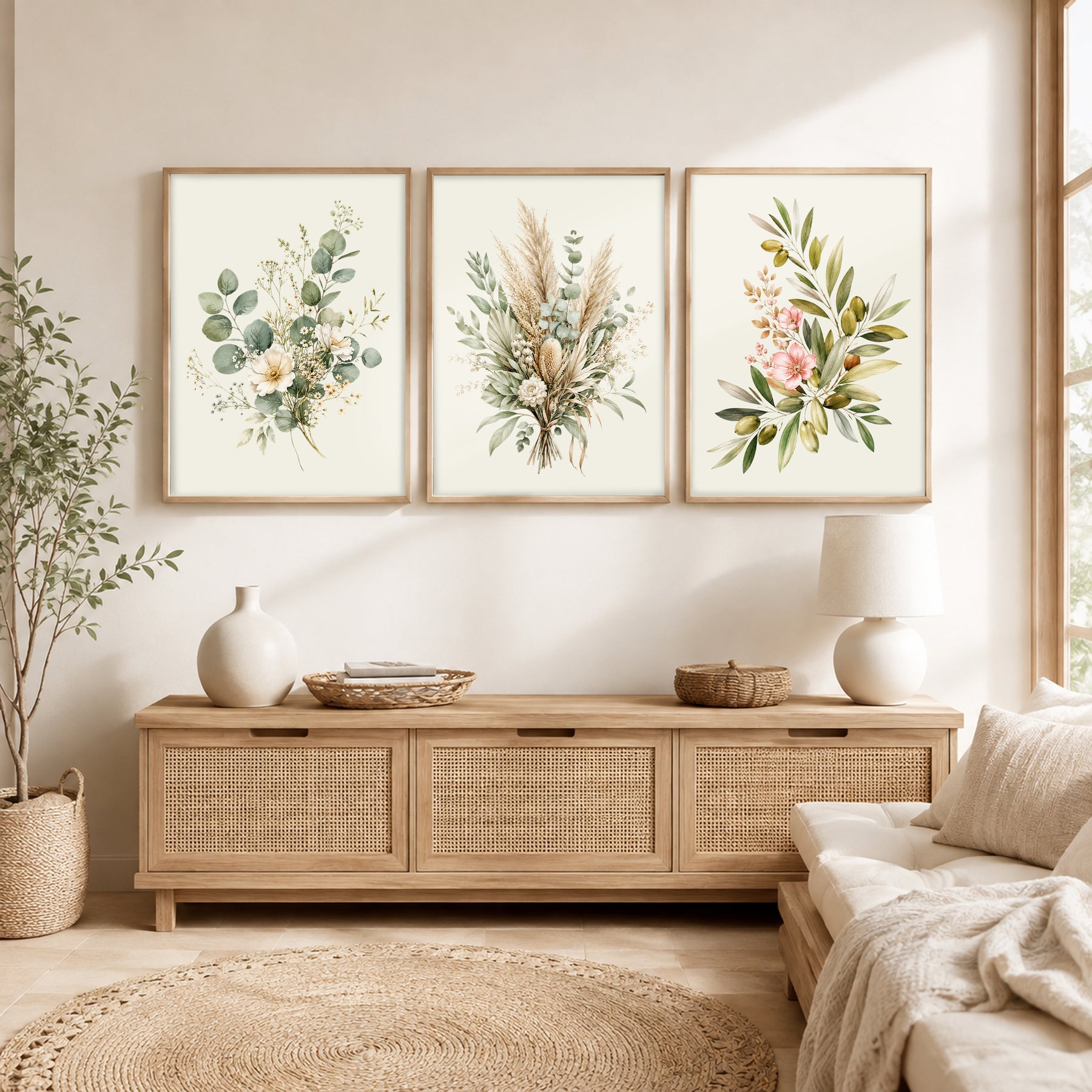 Sage Green Botanical Wall Art Set of 3 | Watercolor Floral Printable Decor