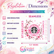 Pink Floral Coffee Tumbler Wrap PNG, 20oz Skinny Tumbler Sublimation Design, Cherry Blossom Coffee Digital Download