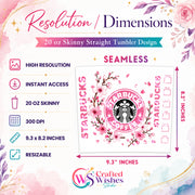 Pink Floral Coffee Tumbler Wrap PNG, 20oz Skinny Tumbler Sublimation Design, Cherry Blossom Coffee Digital Download