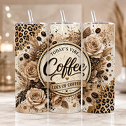 Coffee Tumbler Wrap PNG, 20oz Skinny Tumbler Sublimation Design, Leopard Floral Coffee Wrap, Digital Download
