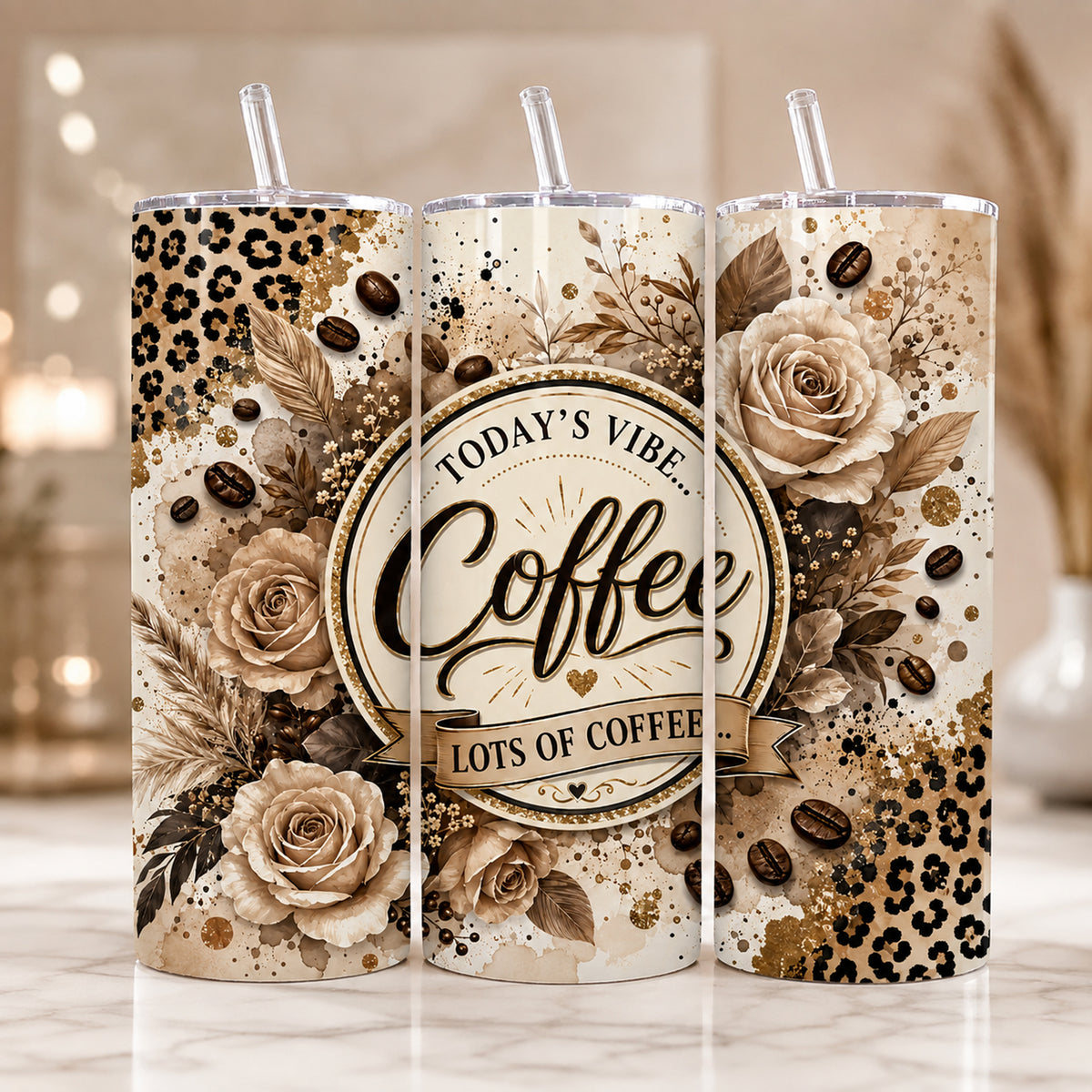 Coffee Tumbler Wrap PNG, 20oz Skinny Tumbler Sublimation Design, Leopard Floral Coffee Wrap, Digital Download
