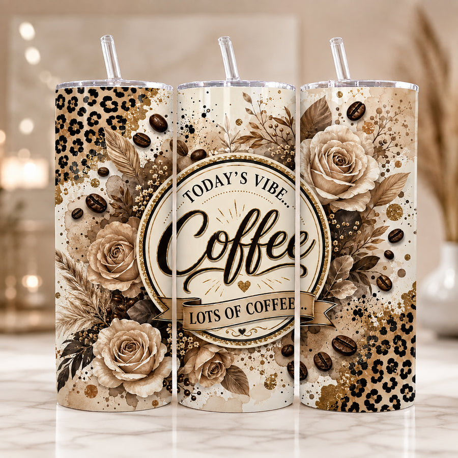 Coffee Tumbler Wrap PNG, 20oz Skinny Tumbler Sublimation Design, Leopard Floral Coffee Wrap, Digital Download