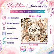 Coffee Tumbler Wrap PNG, 20oz Skinny Tumbler Sublimation Design, Leopard Floral Coffee Wrap, Digital Download