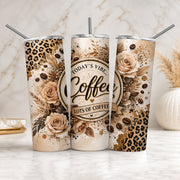 Coffee Tumbler Wrap PNG, 20oz Skinny Tumbler Sublimation Design, Leopard Floral Coffee Wrap, Digital Download