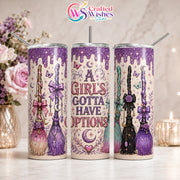Witchy Halloween Tumbler Wrap PNG, 20oz Skinny Sublimation Design, Purple Broom Coffee Digital Download