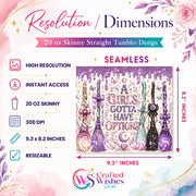 Witchy Halloween Tumbler Wrap PNG, 20oz Skinny Sublimation Design, Purple Broom Coffee Digital Download