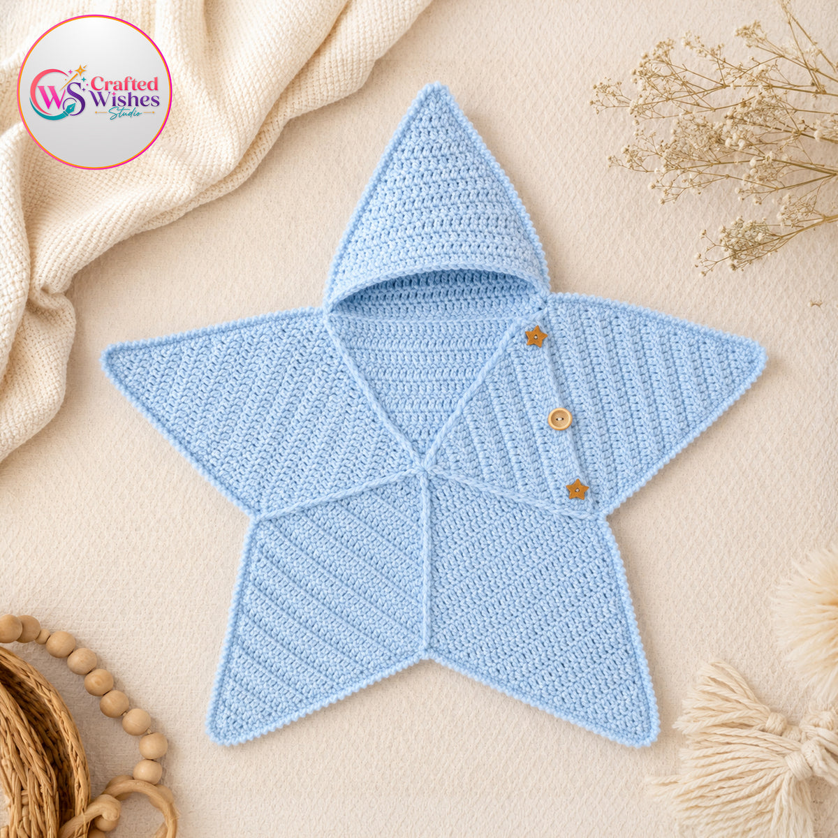 Crochet Baby Star Cocoon | Handmade Hooded Newborn Wrap
