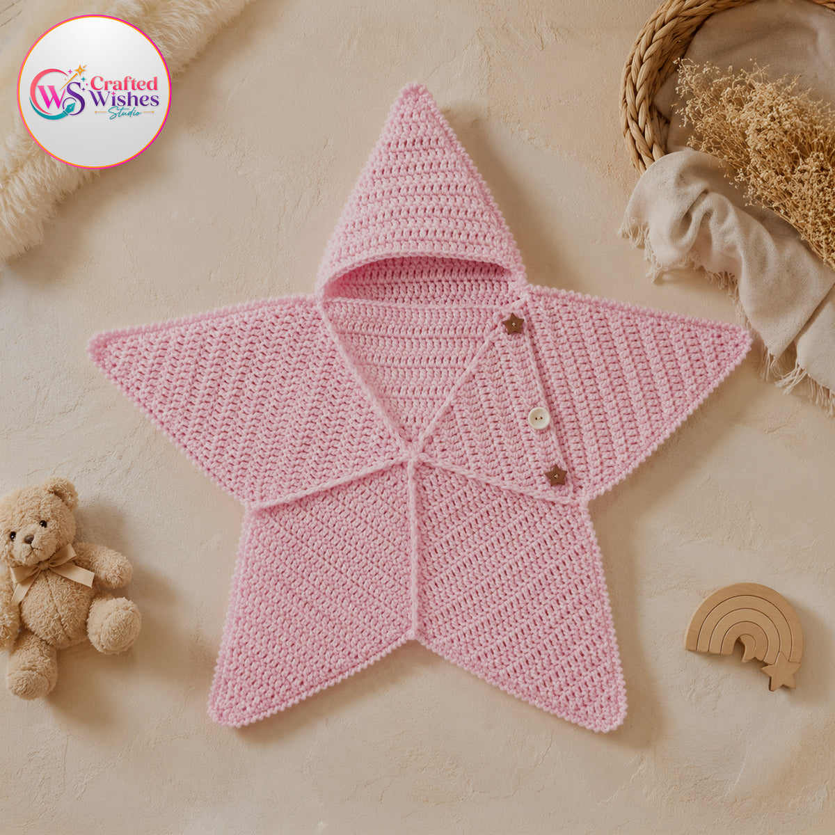 Crochet Baby Star Cocoon | Handmade Hooded Newborn Wrap