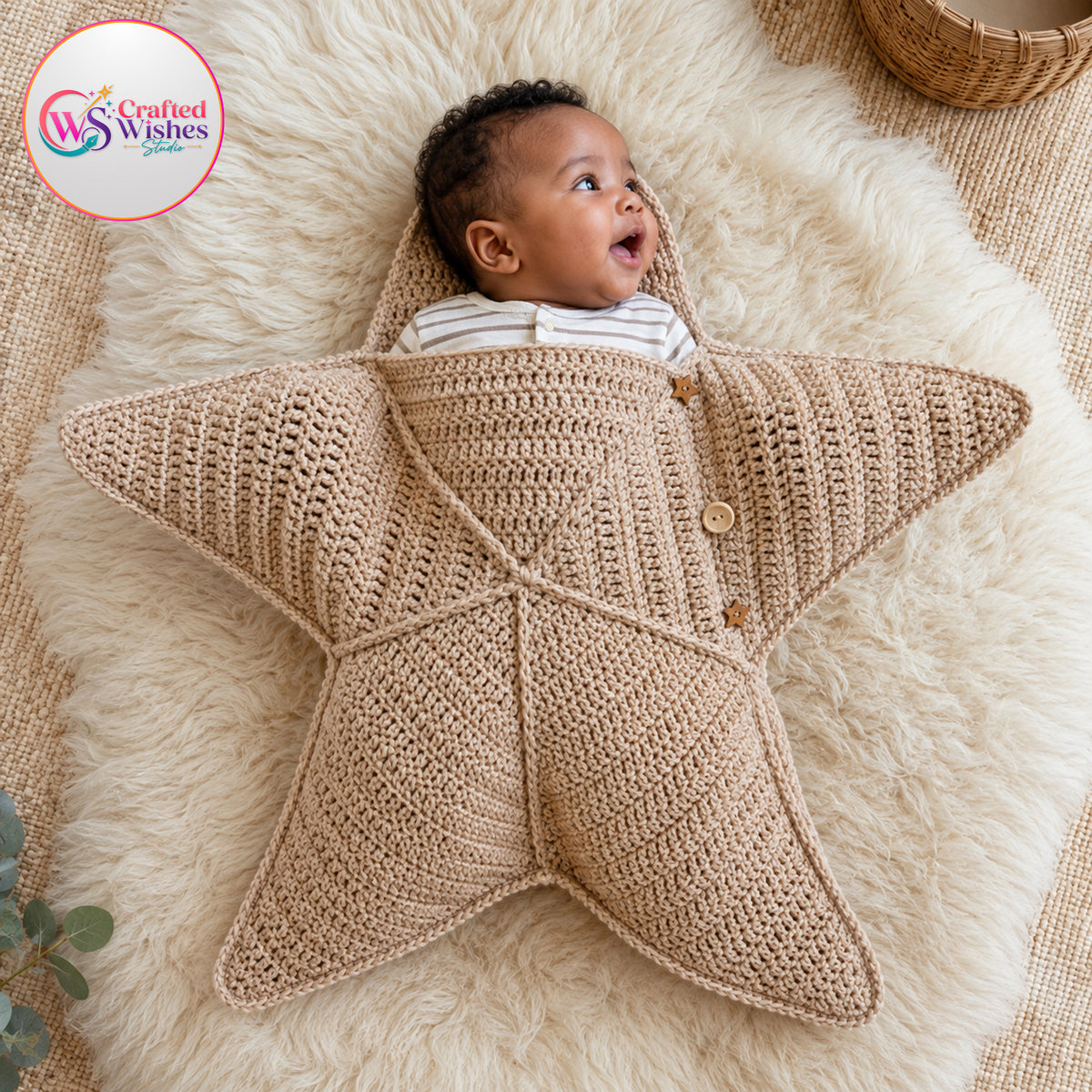 Crochet Baby Star Cocoon | Handmade Hooded Newborn Wrap